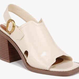 Franco Sarto Women’s Amy Slingback Block Heel Peep Toe Sandals - Vanilla White -